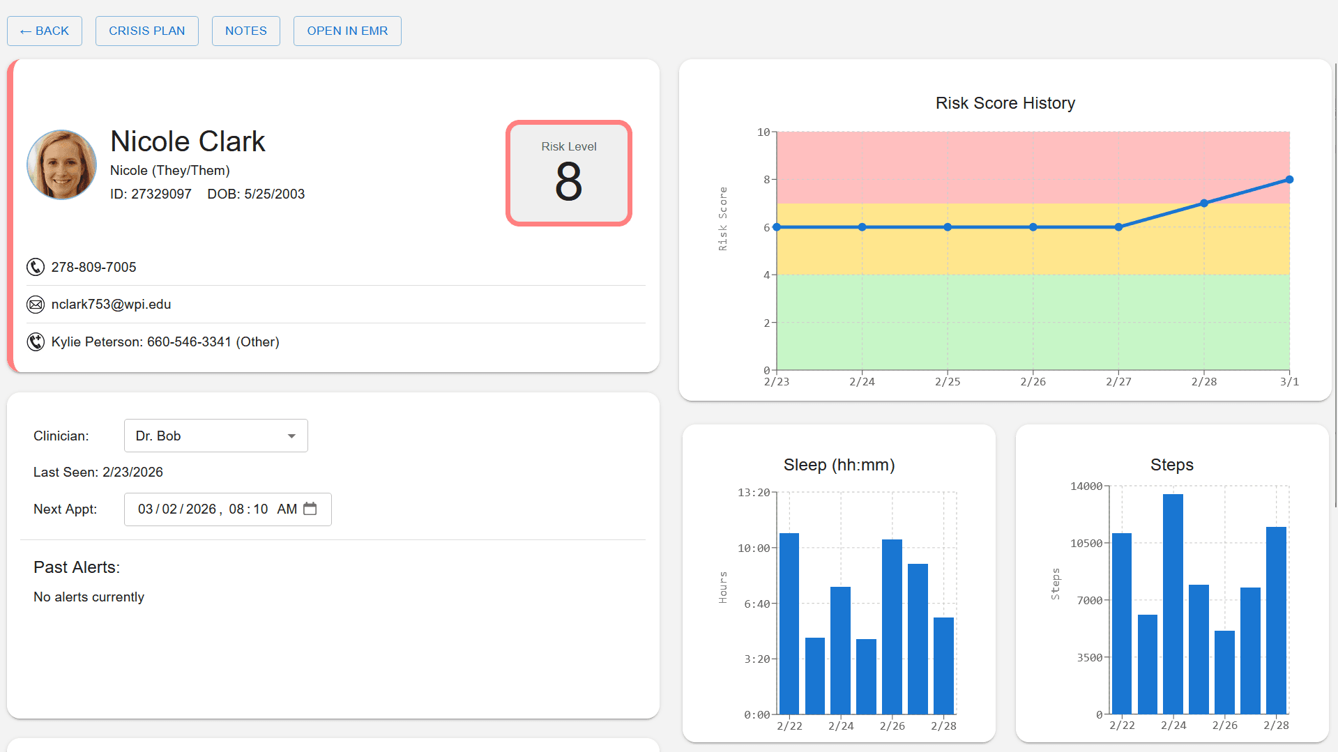 Individual student screenshot